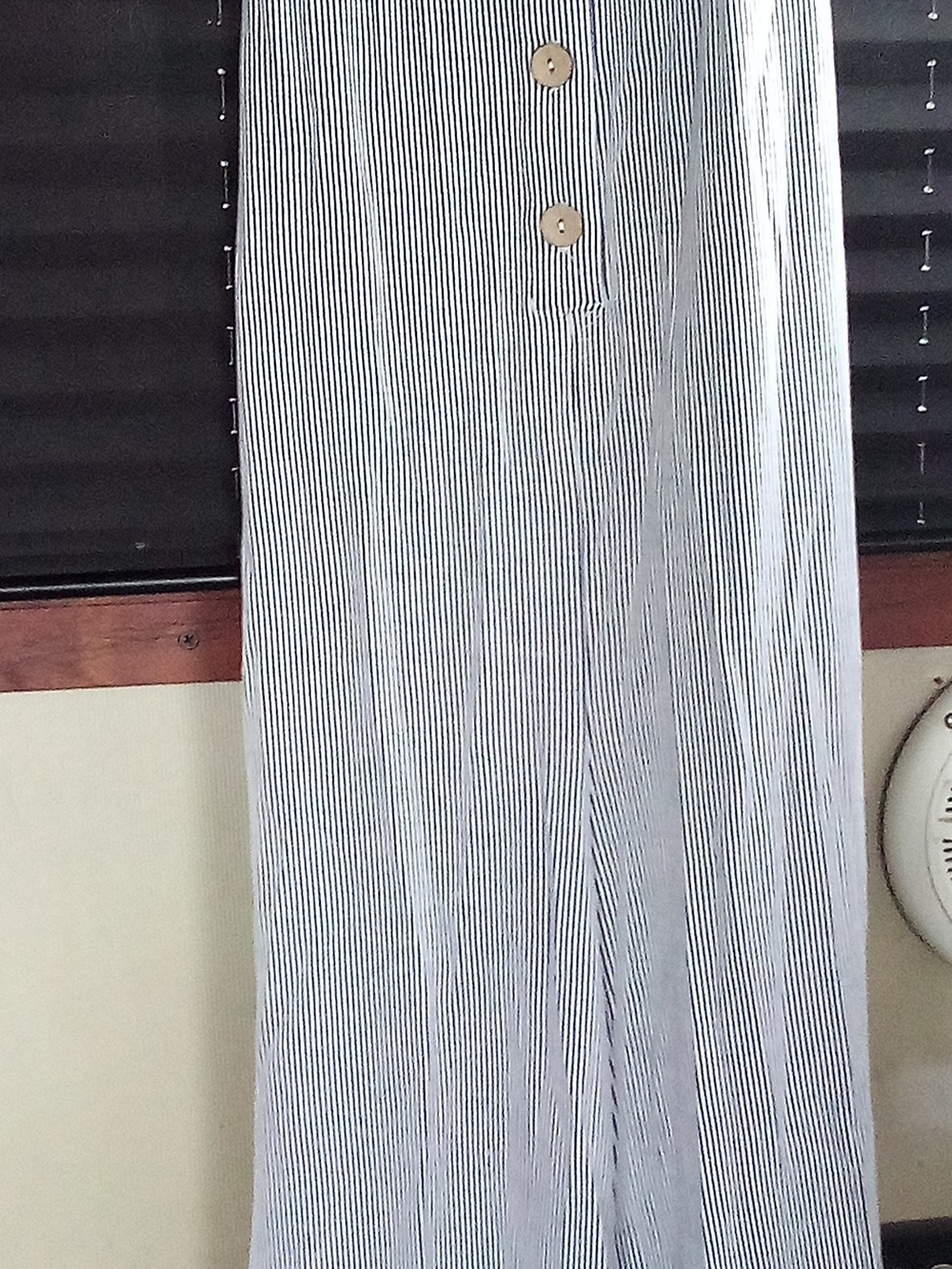Striped Button-Front Jumpsuit in Light Gray and White